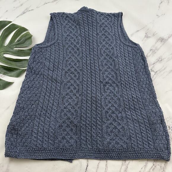 Kilronan Knitwear Womens Merino Wool Sweater Vest Size L Blue Cable Knit Open - Picture 7 of 10
